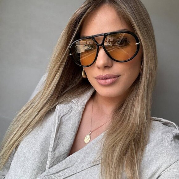 Bottega Veneta BV1274S 002 Sunglasses Black Aviator Frame, Mustard Lenses main image 4